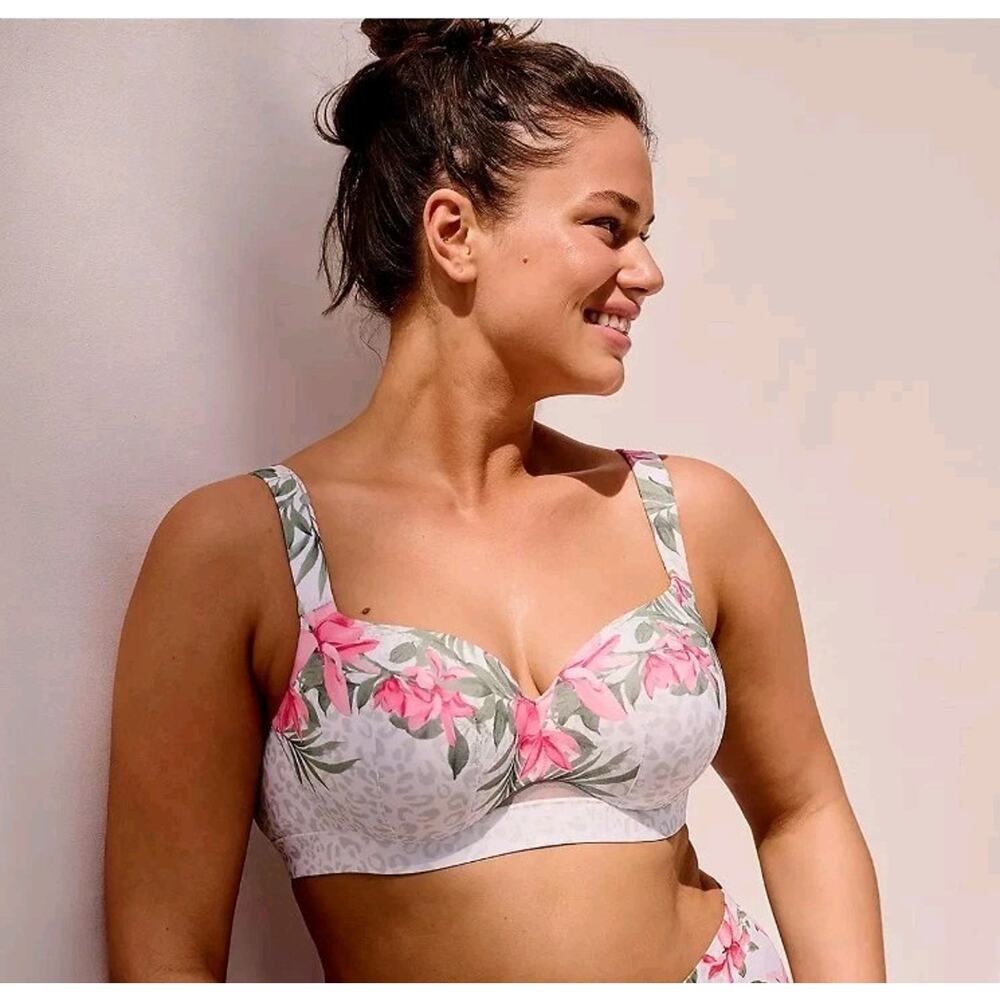 Cacique Comfort Blissful Palms Bra 46DDD Floral Palms Wired Lined Balconette NEW